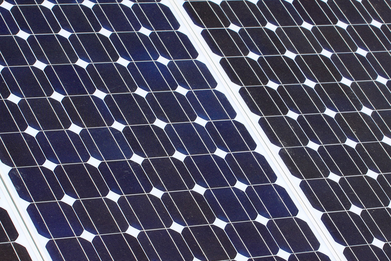 Close-up of the cells on a solar panel