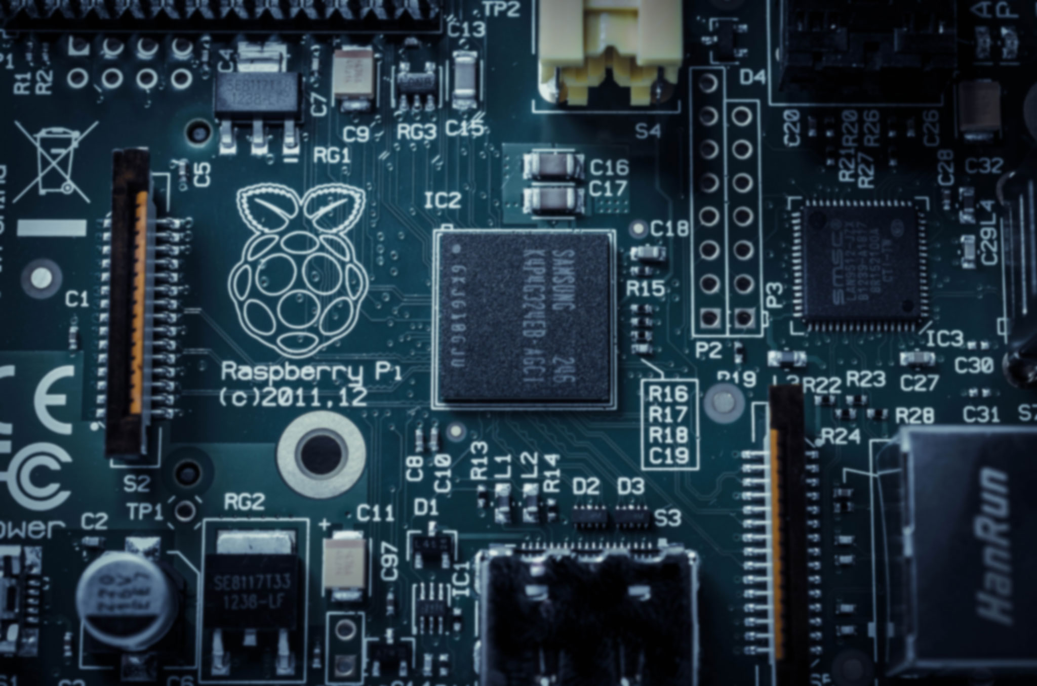 Close-up of a Raspberry Pi circuit board